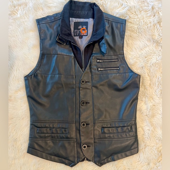 NWOT GUESS Men’s Vegan Leather Lorenzo Vest Size Small - Picture 2 of 8
